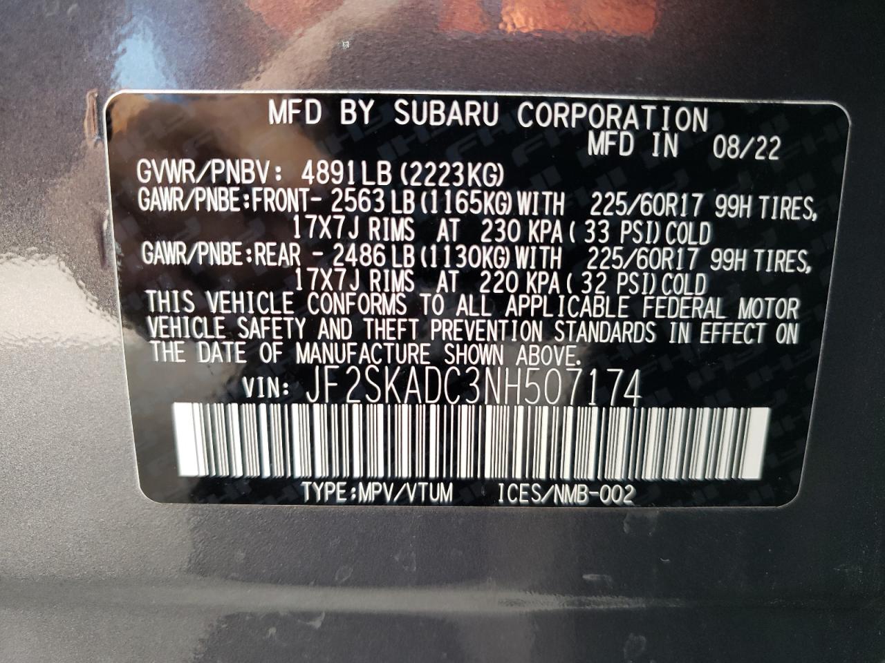 Photo 12 VIN: JF2SKADC3NH507174 - SUBARU FORESTER 