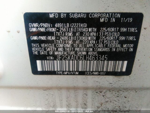 Photo 8 VIN: JF2SKADC6LH463345 - SUBARU FORESTER 