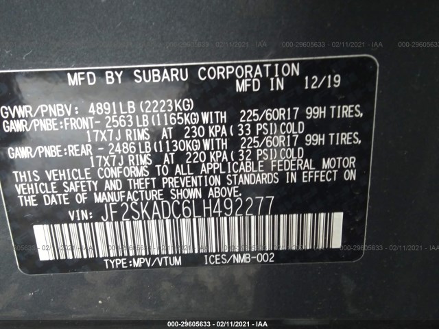 Photo 8 VIN: JF2SKADC6LH492277 - SUBARU FORESTER 