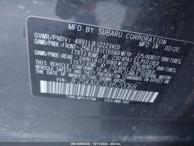 Photo 8 VIN: JF2SKADC7LH520068 - SUBARU FORESTER 