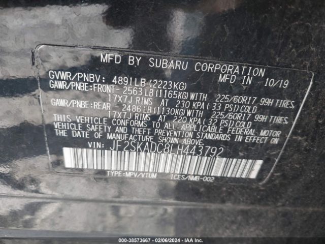 Photo 8 VIN: JF2SKADC8LH443792 - SUBARU FORESTER 