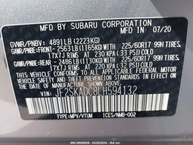 Photo 8 VIN: JF2SKADC8LH594132 - SUBARU FORESTER 