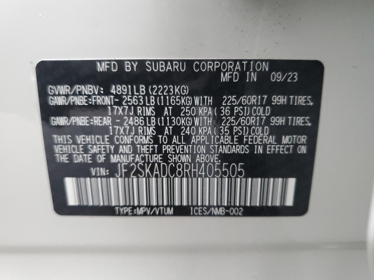 Photo 12 VIN: JF2SKADC8RH405505 - SUBARU FORESTER 