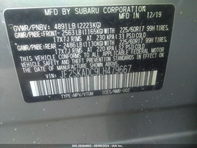 Photo 8 VIN: JF2SKADC9LH479667 - SUBARU FORESTER 