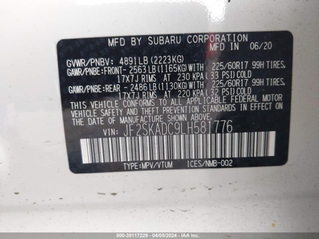 Photo 8 VIN: JF2SKADC9LH581776 - SUBARU FORESTER 