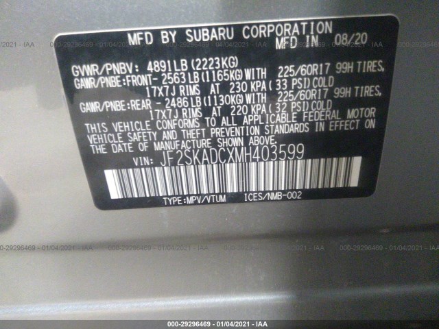 Photo 8 VIN: JF2SKADCXMH403599 - SUBARU FORESTER 