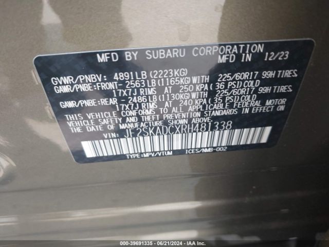 Photo 8 VIN: JF2SKADCXRH481338 - SUBARU FORESTER 