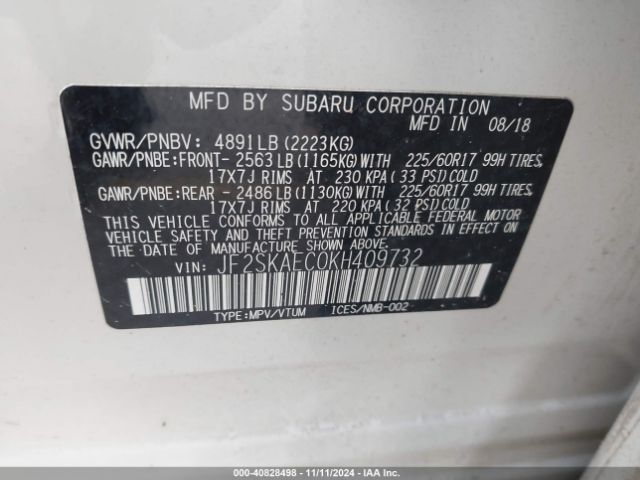 Photo 8 VIN: JF2SKAEC0KH409732 - SUBARU FORESTER 