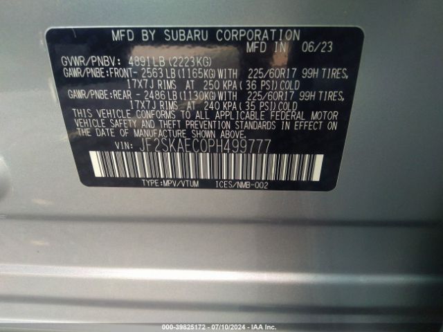 Photo 8 VIN: JF2SKAEC0PH499777 - SUBARU FORESTER 