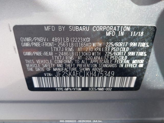 Photo 8 VIN: JF2SKAEC1KH475349 - SUBARU FORESTER 