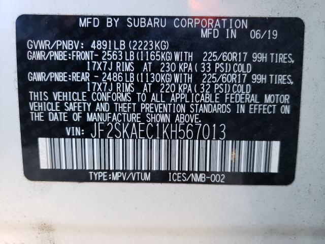 Photo 9 VIN: JF2SKAEC1KH567013 - SUBARU FORESTER P 