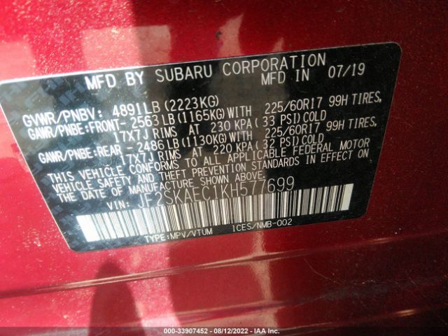 Photo 8 VIN: JF2SKAEC1KH577699 - SUBARU FORESTER 