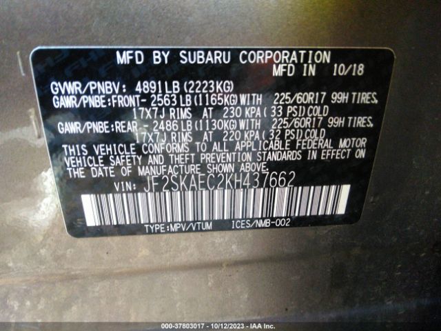 Photo 8 VIN: JF2SKAEC2KH437662 - SUBARU FORESTER 