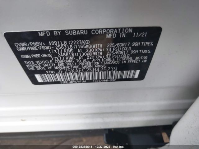 Photo 8 VIN: JF2SKAEC2NH425239 - SUBARU FORESTER 