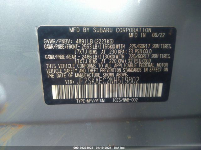 Photo 8 VIN: JF2SKAEC2NH519802 - SUBARU FORESTER 