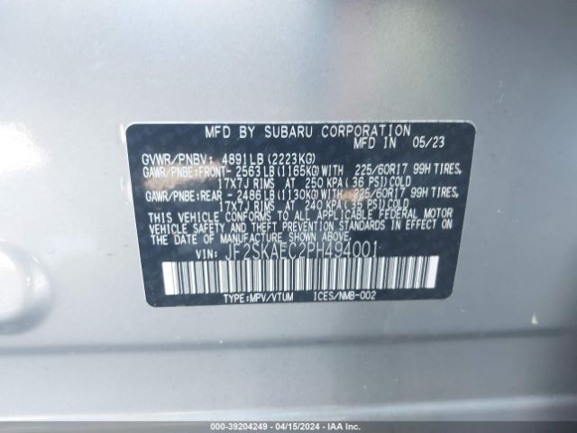 Photo 8 VIN: JF2SKAEC2PH494001 - SUBARU FORESTER 