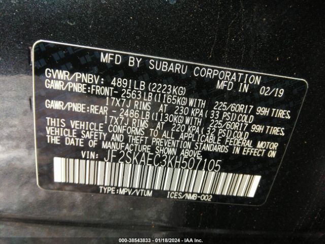 Photo 8 VIN: JF2SKAEC3KH507105 - SUBARU FORESTER 