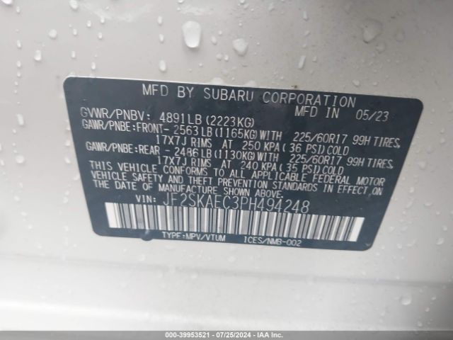 Photo 8 VIN: JF2SKAEC3PH494248 - SUBARU FORESTER 