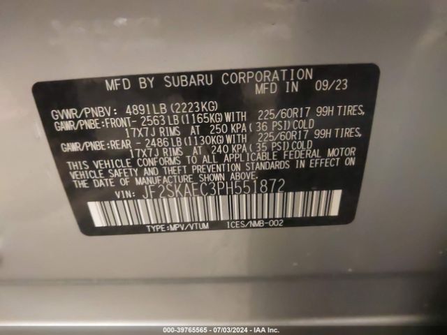 Photo 8 VIN: JF2SKAEC3PH551872 - SUBARU FORESTER 