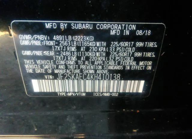 Photo 8 VIN: JF2SKAEC4KH410138 - SUBARU FORESTER 