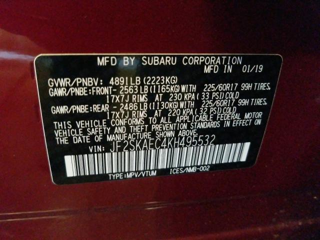 Photo 9 VIN: JF2SKAEC4KH495532 - SUBARU FORESTER P 