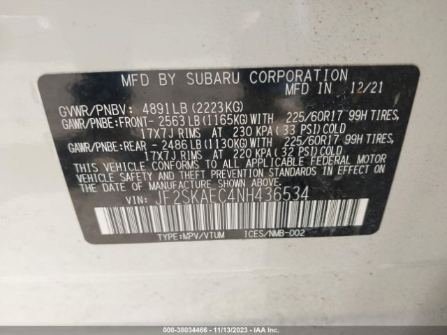 Photo 8 VIN: JF2SKAEC4NH436534 - SUBARU FORESTER 