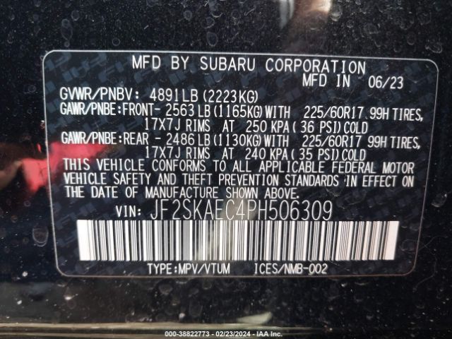 Photo 8 VIN: JF2SKAEC4PH506309 - SUBARU FORESTER 