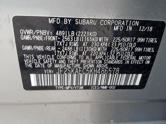 Photo 9 VIN: JF2SKAEC5KH486578 - SUBARU FORESTER P 