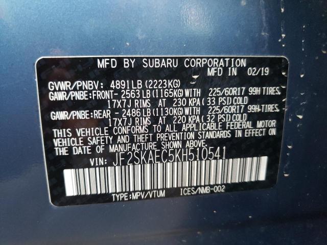 Photo 9 VIN: JF2SKAEC5KH510541 - SUBARU FORESTER P 