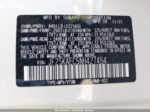 Photo 8 VIN: JF2SKAEC5NH427454 - SUBARU FORESTER 