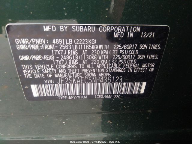 Photo 8 VIN: JF2SKAEC5NH436123 - SUBARU FORESTER 