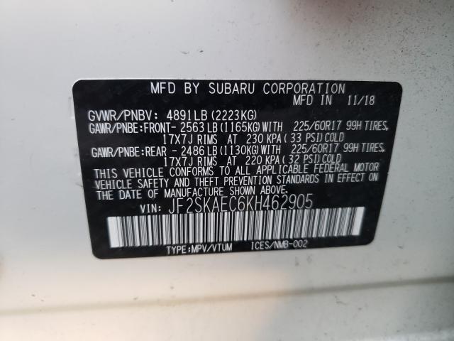 Photo 9 VIN: JF2SKAEC6KH462905 - SUBARU FORESTER 