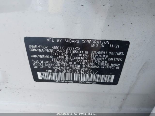 Photo 8 VIN: JF2SKAEC7NH414012 - SUBARU FORESTER 