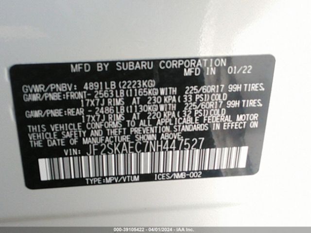 Photo 8 VIN: JF2SKAEC7NH447527 - SUBARU FORESTER 