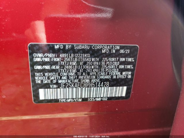 Photo 8 VIN: JF2SKAEC8PH514428 - SUBARU FORESTER 