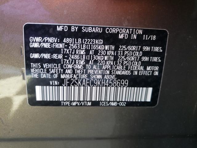 Photo 9 VIN: JF2SKAEC9KH458699 - SUBARU FORESTER 