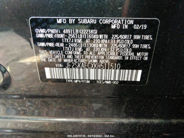 Photo 8 VIN: JF2SKAECXKH511510 - SUBARU FORESTER 