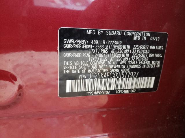 Photo 9 VIN: JF2SKAECXKH577927 - SUBARU FORESTER P 