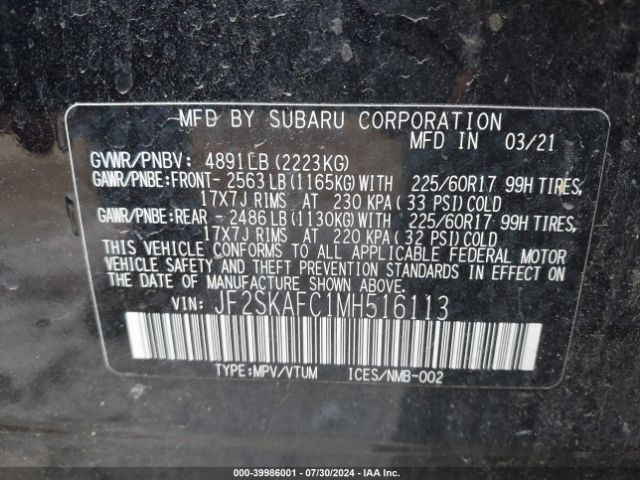 Photo 8 VIN: JF2SKAFC1MH516113 - SUBARU FORESTER 