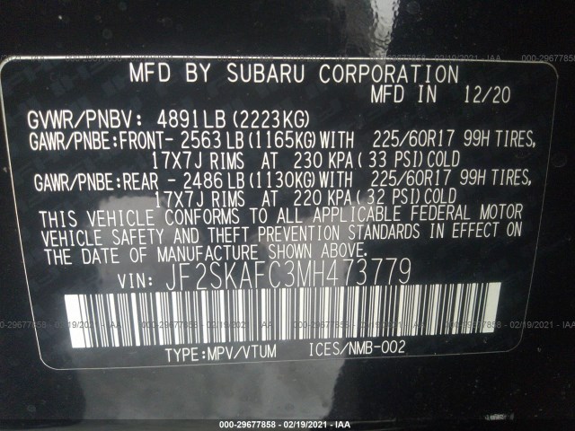 Photo 8 VIN: JF2SKAFC3MH473779 - SUBARU FORESTER 