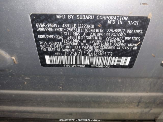 Photo 8 VIN: JF2SKAFC4MH498173 - SUBARU FORESTER 