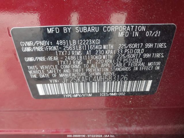 Photo 8 VIN: JF2SKAFC4MH583126 - SUBARU FORESTER 