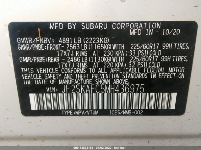 Photo 8 VIN: JF2SKAFC5MH436975 - SUBARU FORESTER 