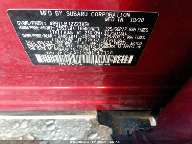 Photo 8 VIN: JF2SKAFC5MH447328 - SUBARU FORESTER 