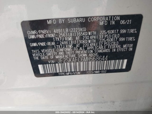 Photo 8 VIN: JF2SKAFC6MH568644 - SUBARU FORESTER 