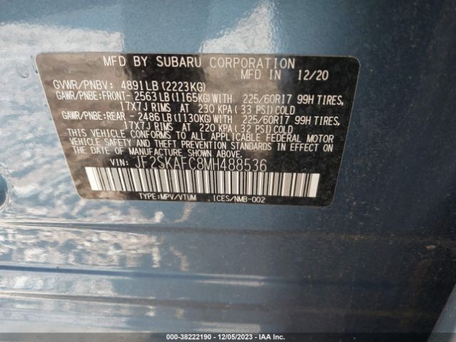 Photo 8 VIN: JF2SKAFC8MH488536 - SUBARU FORESTER 