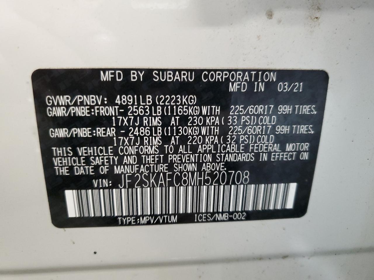 Photo 13 VIN: JF2SKAFC8MH520708 - SUBARU FORESTER 