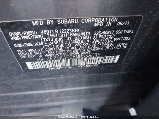 Photo 8 VIN: JF2SKAFC8MH558035 - SUBARU FORESTER 