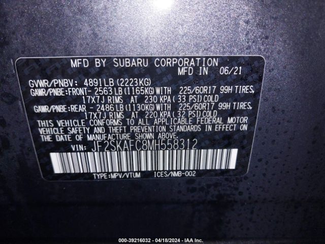 Photo 8 VIN: JF2SKAFC8MH558312 - SUBARU FORESTER 