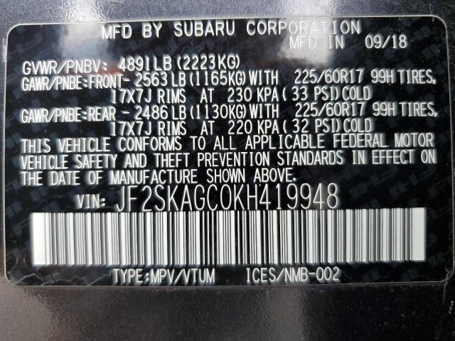 Photo 12 VIN: JF2SKAGC0KH419948 - SUBARU FORESTER P 